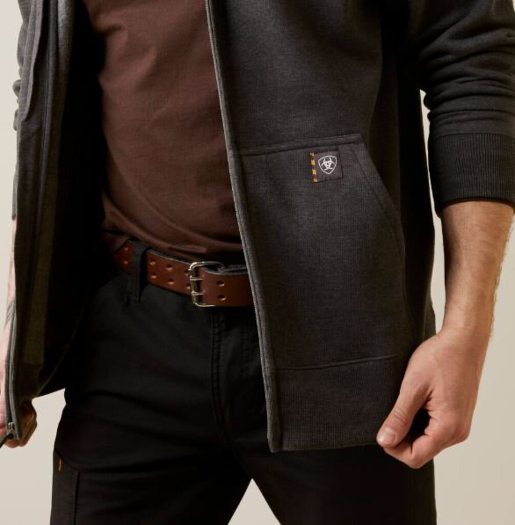 ARIAT 10046399 MEN'S REBAR BORN FULL ZIP HOODIE CHARCOAL HEATHER
