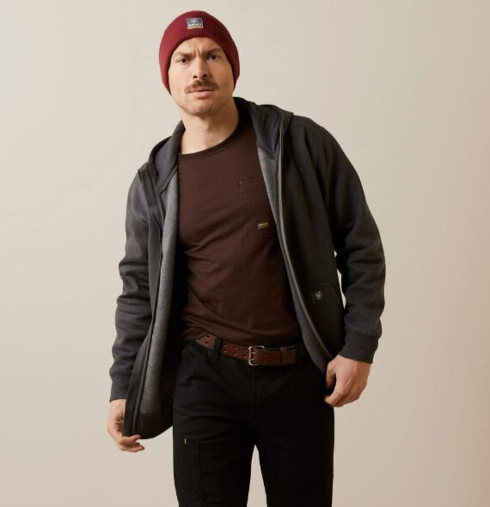 ARIAT 10046399 MEN'S REBAR BORN FULL ZIP HOODIE CHARCOAL HEATHER