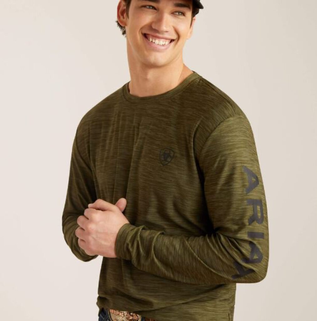 ARIAT 10040993 MEN'S CHARGER LOGO LONG SLEEVE T-SHRT OLIVE HEATHER