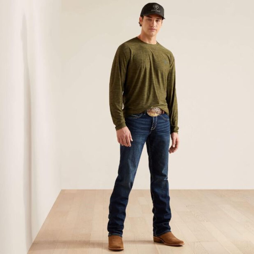 ARIAT 10040993 MEN'S CHARGER LOGO LONG SLEEVE T-SHRT OLIVE HEATHER