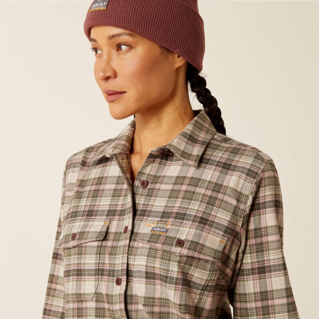 10052838 WOMENS REBAR FLANNEL DURASTRETCH LONGSLEEVE WORK SHIRT BEETLE