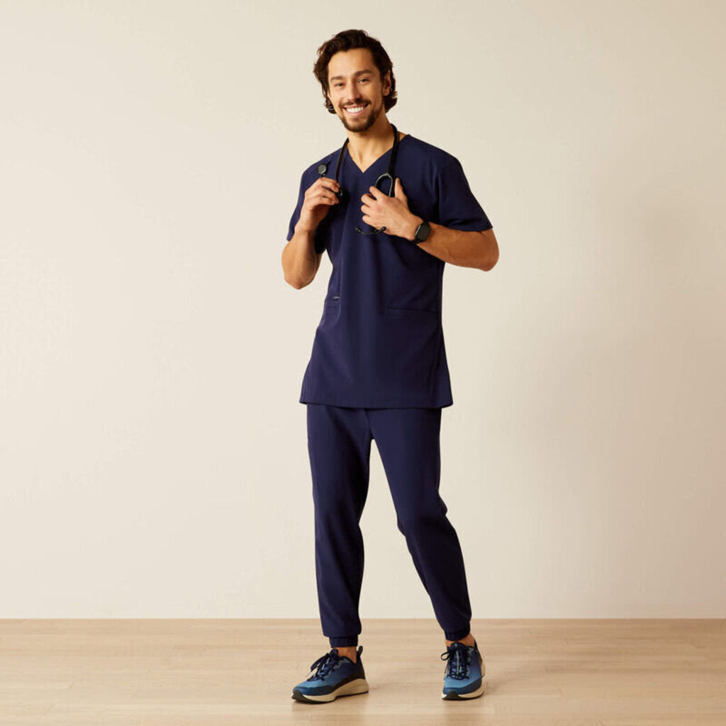 10039721 MENS DERHAM 6 POCKET SS SCRUB TOP NAVY