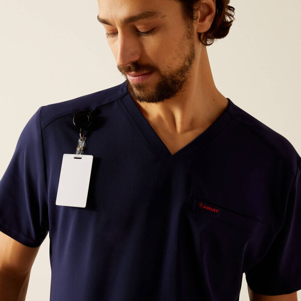 10039721 MENS DERHAM 6 POCKET SS SCRUB TOP NAVY