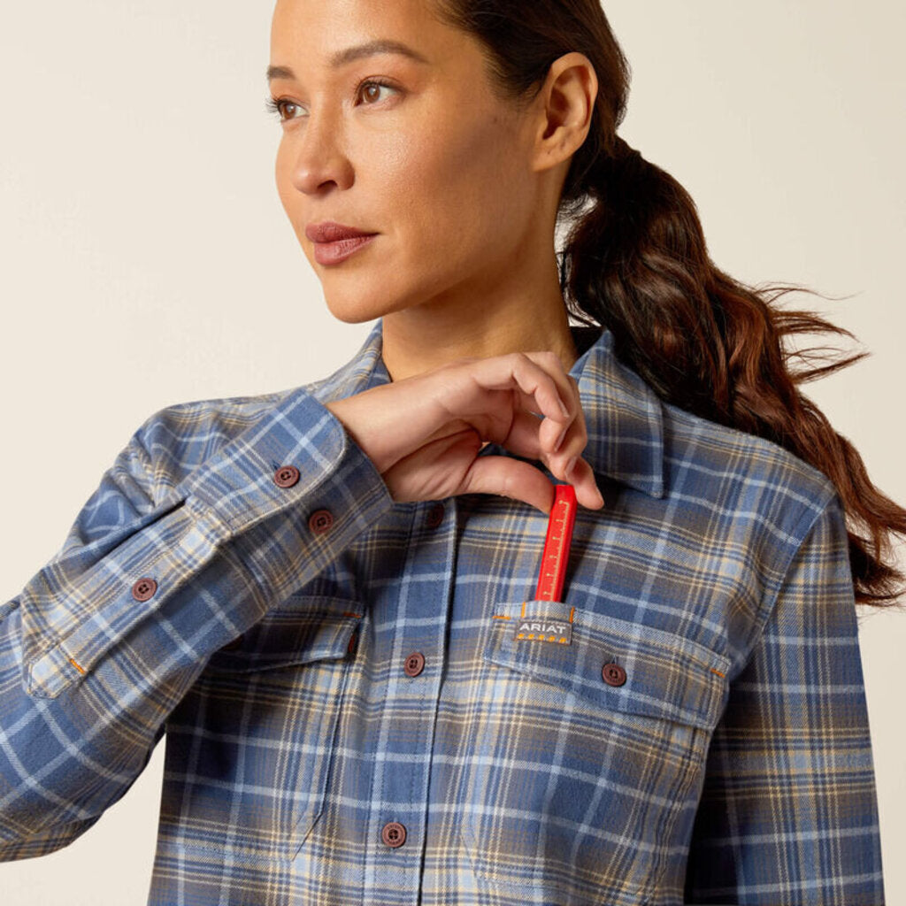 10052842 WOMENS REBAR FLANNEL DURASTRETCH LONGSLEEVE WORK SHIRT - TRUE NAVY