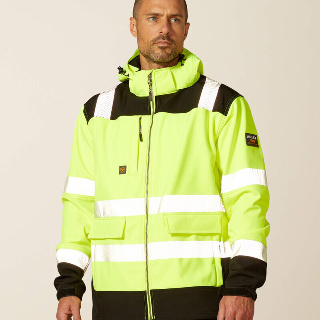 ARIAT 10046407 MENS REBAR HI-VIS SOFTSHELL JACKET HI VIS YELLOW