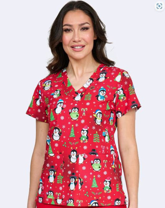 1054 PNCH Audrey Print Top in Penguin Cheer