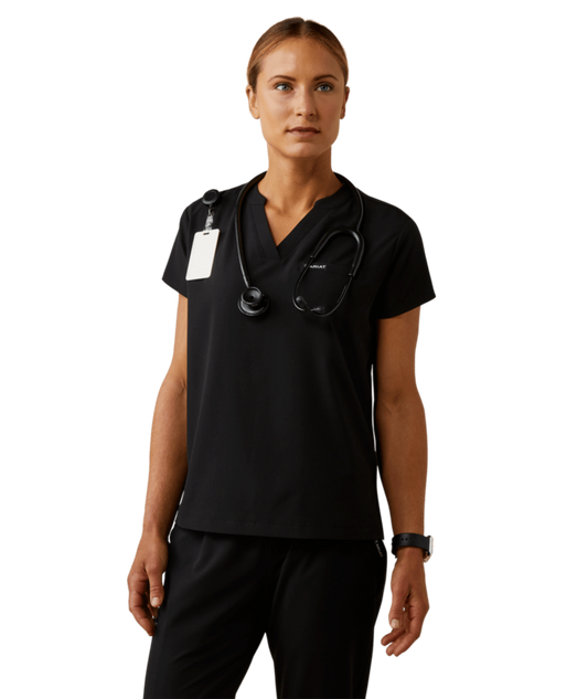 10039702 WMS ELIZA STRCH SS SCRUB TOP BLACK