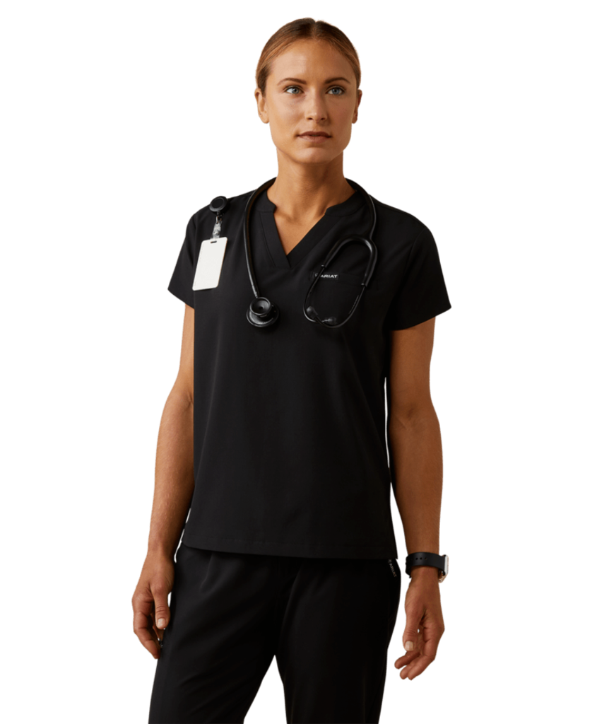 10039702 WMS ELIZA STRCH SS SCRUB TOP BLACK