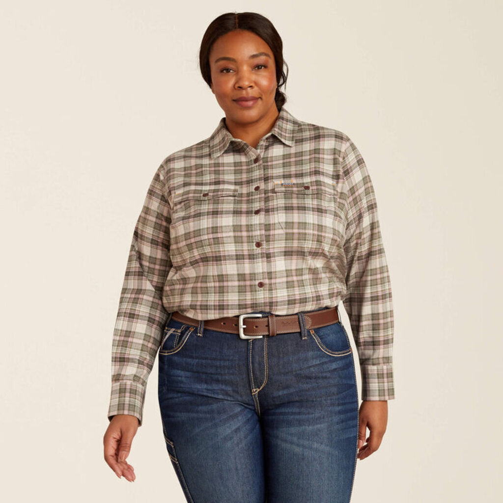 10052838 WOMENS REBAR FLANNEL DURASTRETCH LONGSLEEVE WORK SHIRT BEETLE