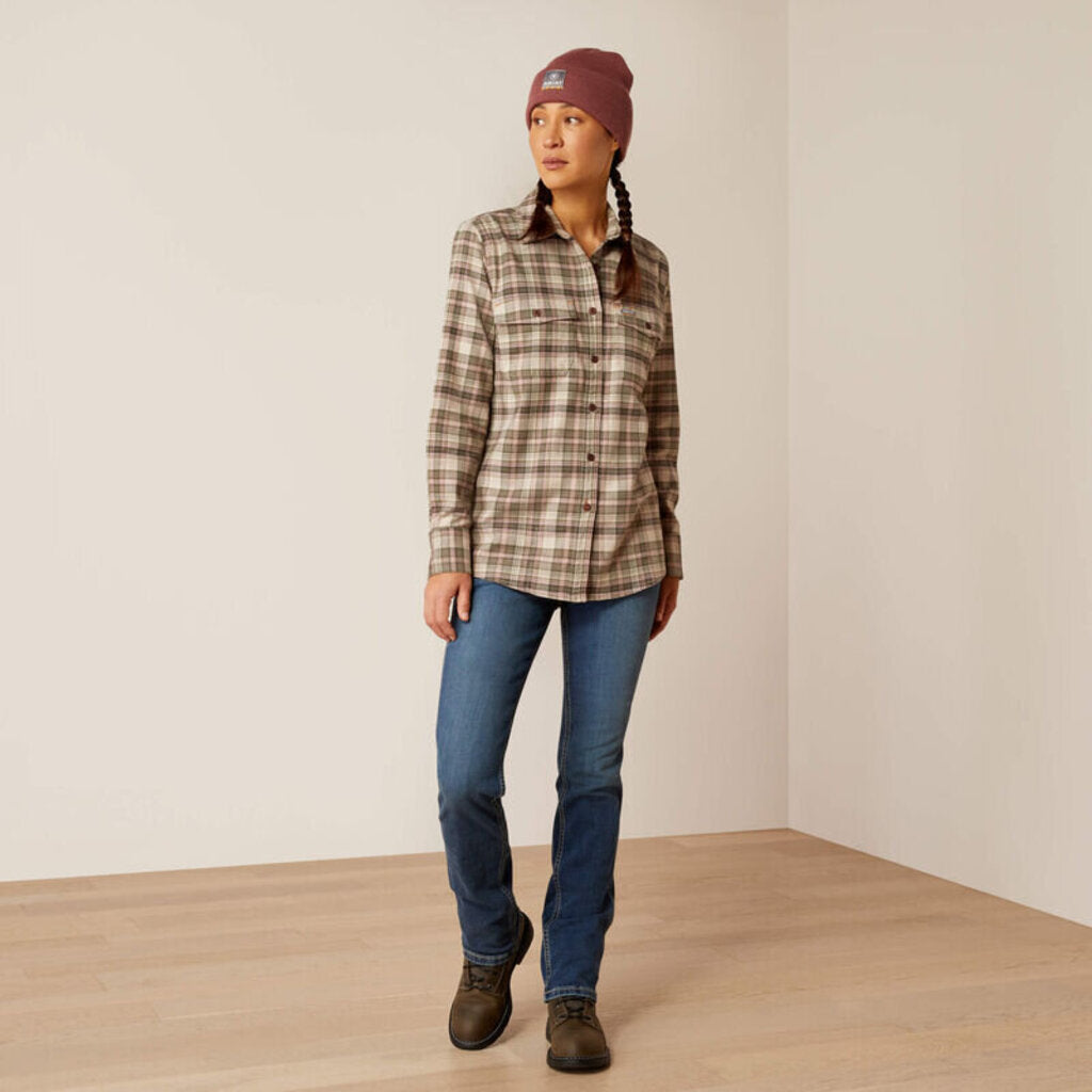 10052838 WOMENS REBAR FLANNEL DURASTRETCH LONGSLEEVE WORK SHIRT BEETLE
