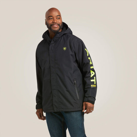 10037607 MENS REBAR STORMSHELL LOGO H2O JACKET BLACK/LIME