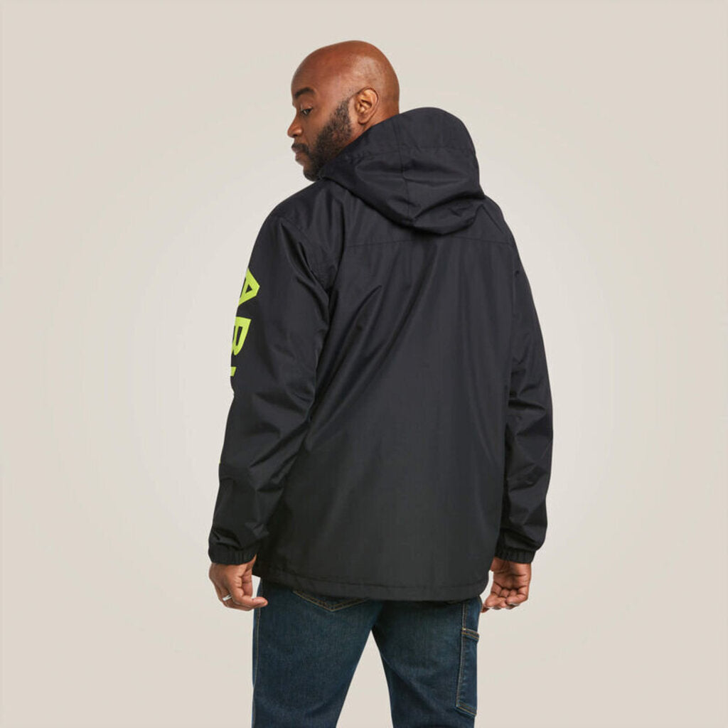 10037607 MENS REBAR STORMSHELL LOGO H2O JACKET BLACK/LIME