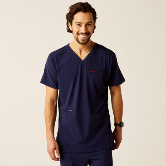 10039721 MENS DERHAM 6 POCKET SS SCRUB TOP NAVY