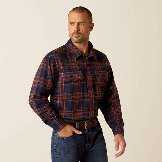 10052939 MENS HEAVY FLANNEL LONGSLEEVE WORK SHIRT - NAVY/MALBEC