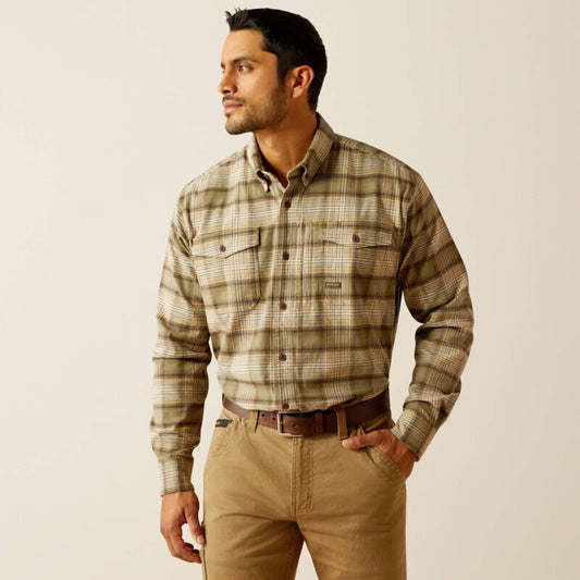 10052802 MENS REBAR FLANNEL DURASTR LONGSLEEVE WORK SHIRT - DEEP LICHEN