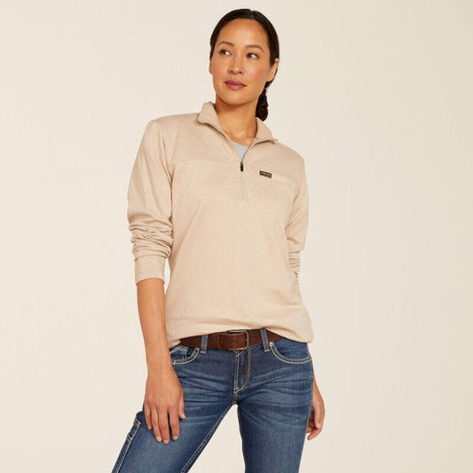 10052689 WOMENS REBAR FOUNDATION 1/4 ZIP SHIRT - OATMEAL HEATHER