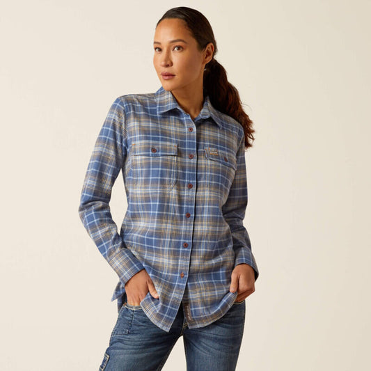 10052842 WOMENS REBAR FLANNEL DURASTRETCH LONGSLEEVE WORK SHIRT - TRUE NAVY