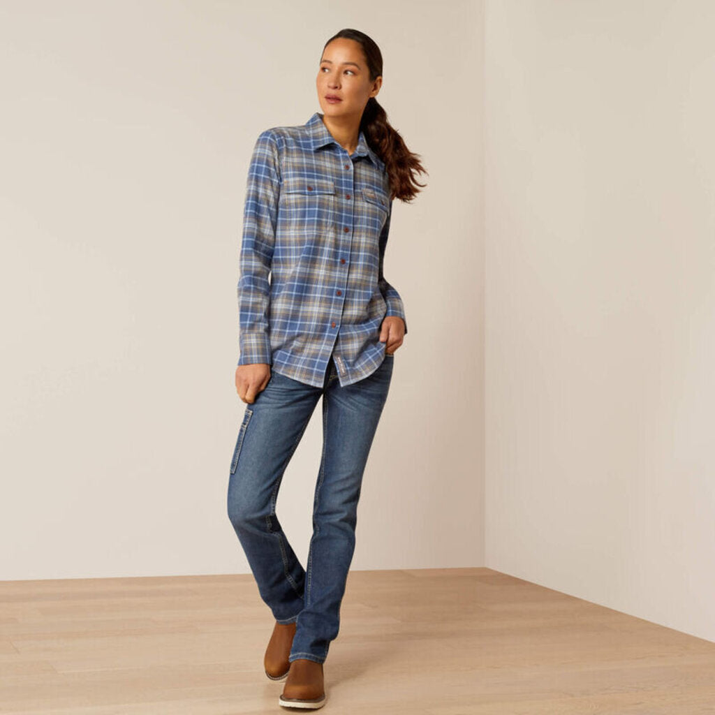 10052842 WOMENS REBAR FLANNEL DURASTRETCH LONGSLEEVE WORK SHIRT - TRUE NAVY